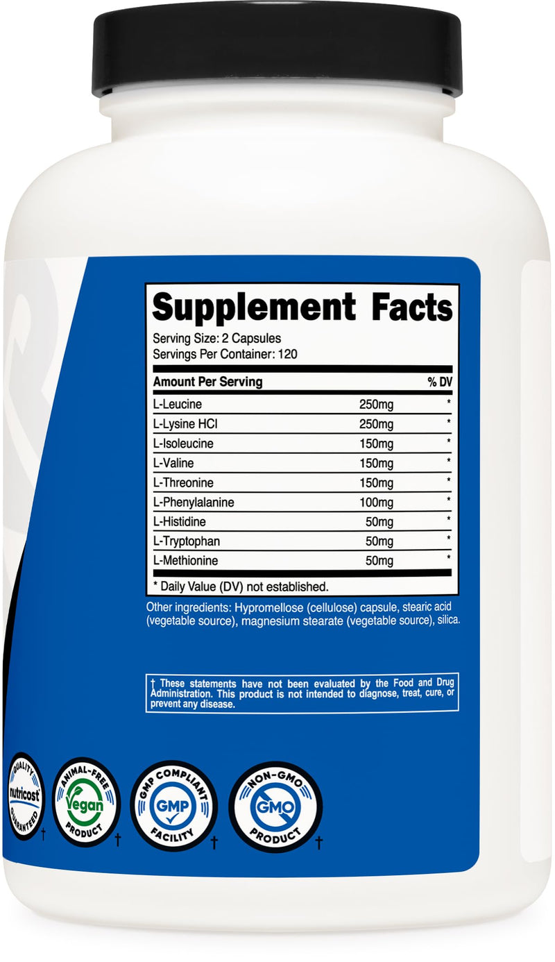 [Australia] - Nutricost EAA Capsules 1200mg, 240 Capsules - Essential Amino Acids, 120 Servings - Non-GMO, Gluten Free & Vegan 