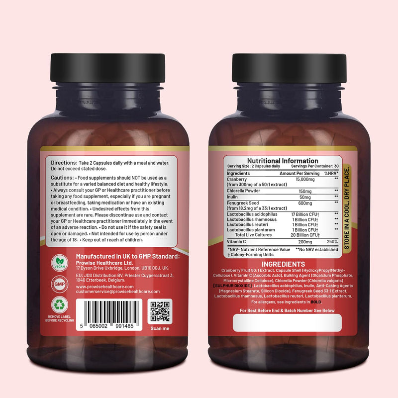 Advanced Probiotics for Women | Prowise Women’s Flora | Pre & Probiotics for Women’s Intimate & Gut Health | 20 Billion CFU | Added Cranberry, Vitamin C, Fenugreek, Chlorella & Inulin | 60 Capsules