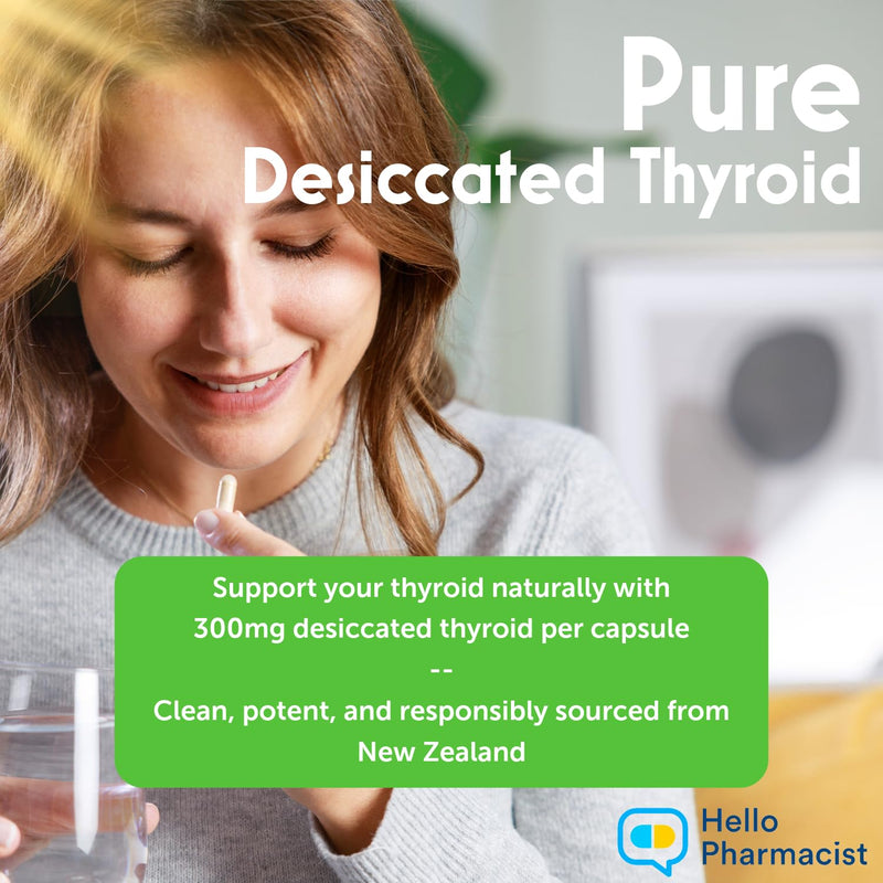 [Australia] - Raw Grass-Fed Desiccated Bovine Thyroid 300mg - Energy & Metabolism Support - New Zealand Sourced, Freeze-Dried Glandular, Non-GMO, Tested for Impurities - 60 Capsules - Pharmacist Owned Brand 