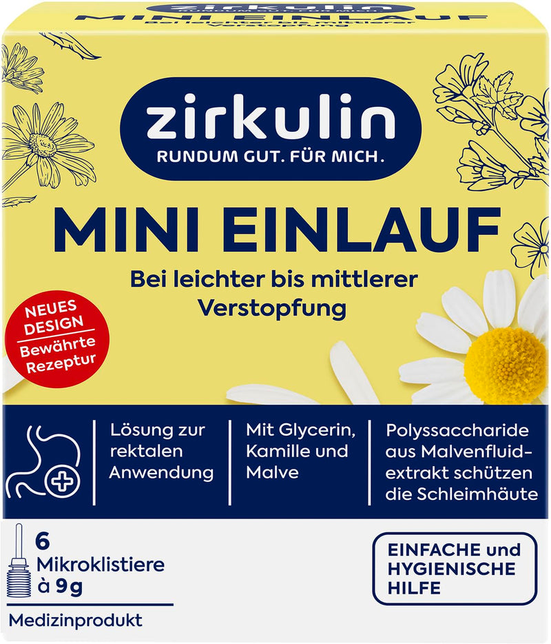 [Australia] - Zirkulin mini enema, enema for mild to moderate constipation, with glycerin, chamomile and mallow, stimulates intestinal emptying, 1 x 6 microenemas of 9g each, 6 pieces (pack of 1) 
