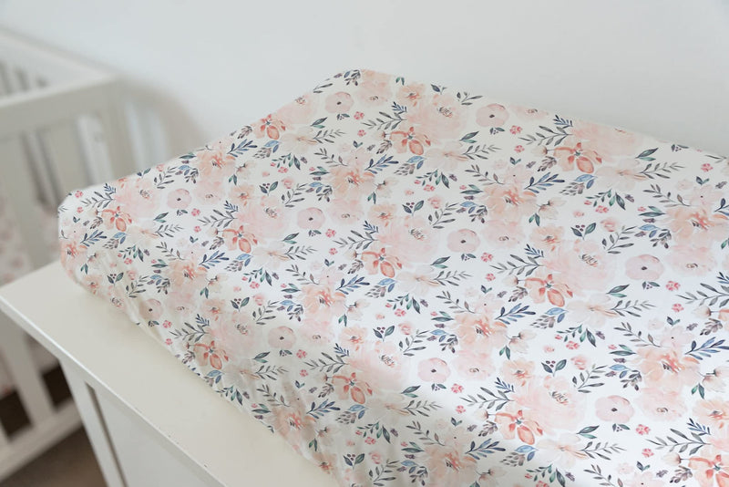 [Australia] - TotAha Premium Stretchy Changing Pad Covers (2-Pack) Hypoallergenic, Silky Comfort, Buttery Soft, Calming Effect, All-Season Jersey-Knit 5'' Deep Pocket(Meredith Allover Floral & Pale Pink Flowers) Meredith Allover Floral & Pale Pink Flowers 
