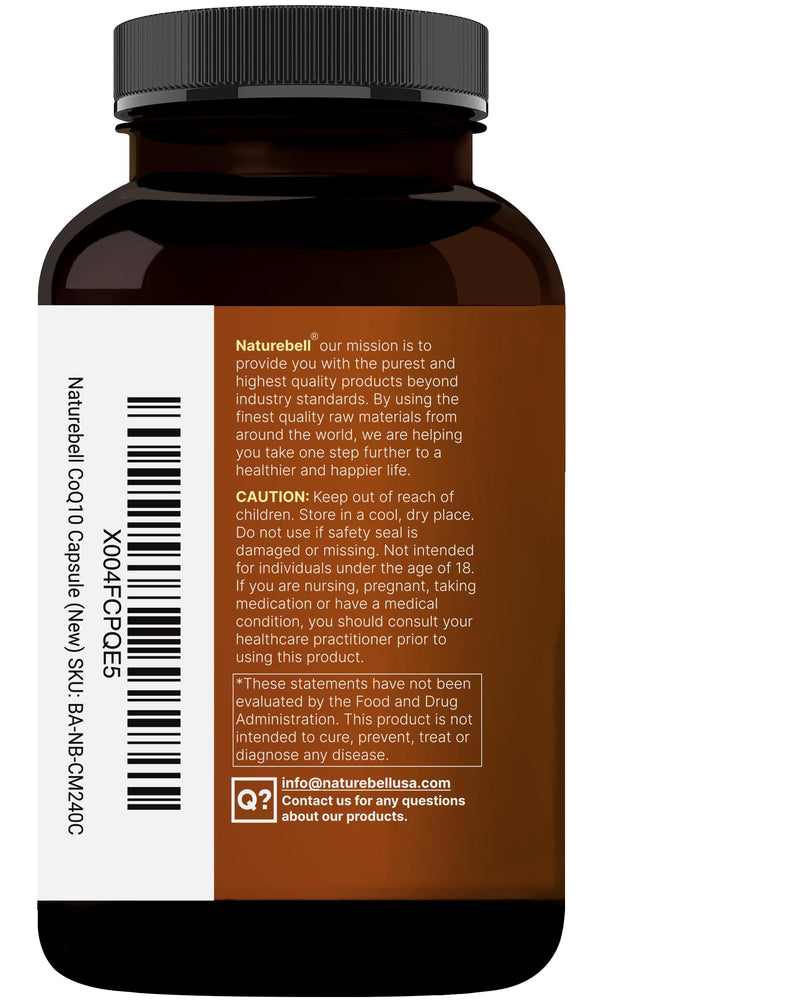 NatureBell CoQ10 100mg with Omega 3, 240 Capsules | Stable High Absorption Form – Antioxidant Support for Heart & Energy Health – Extra Strength Coenzyme Q10 Supplement