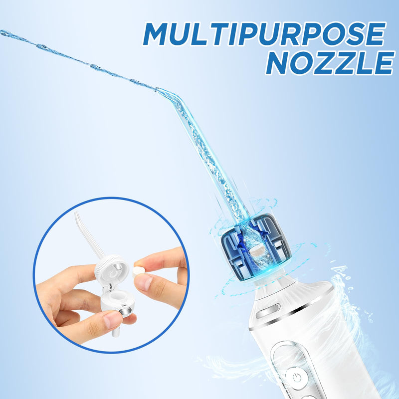 [Australia] - H2ofloss Water Dental Flosser for Teeth Cordless,300ML Portable & IPX7 Waterproof Teeth Cleaner Picks,5 Modes Rechargeable Oral Irrigator with Refilled Nozzle for Home/Travel White 