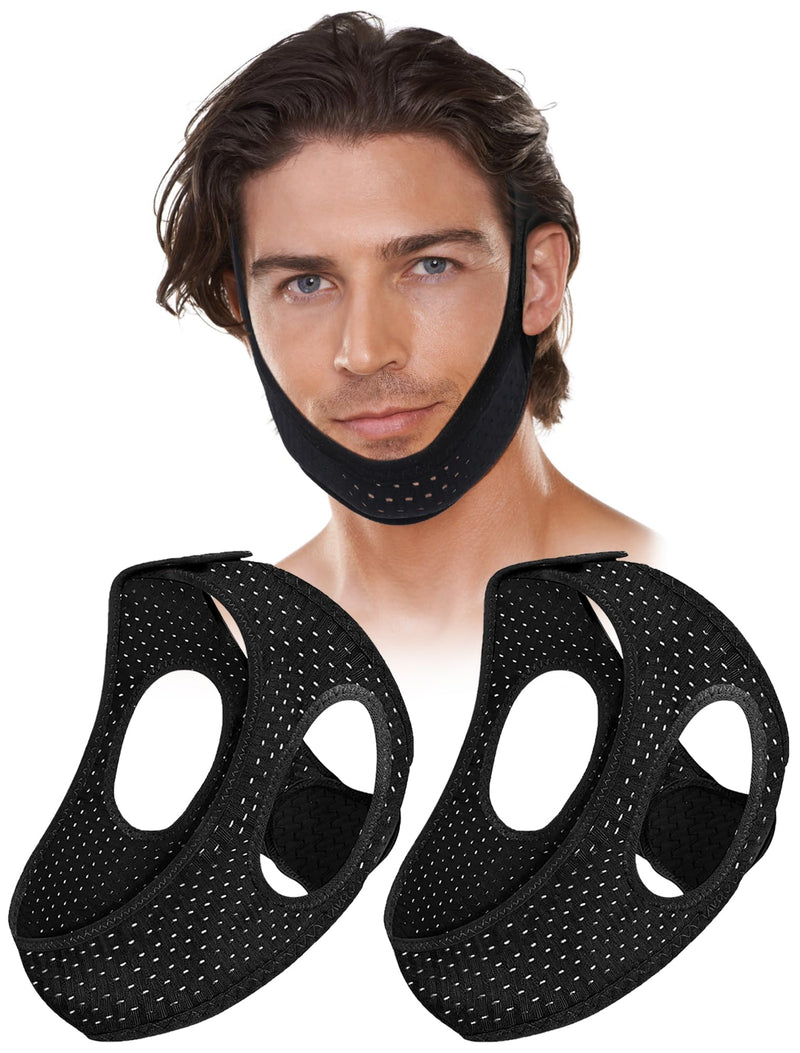 [Australia] - 2 Pack Anti Snore Chin Strap for Sleeping, Mouth Jaw Tape Snoring Stopper Sleep Devices CPAP Users Breathing Head Mouthpiece Solution Keep Closed Advancement Reducing Aids Mandibular Machine Men Women Black 