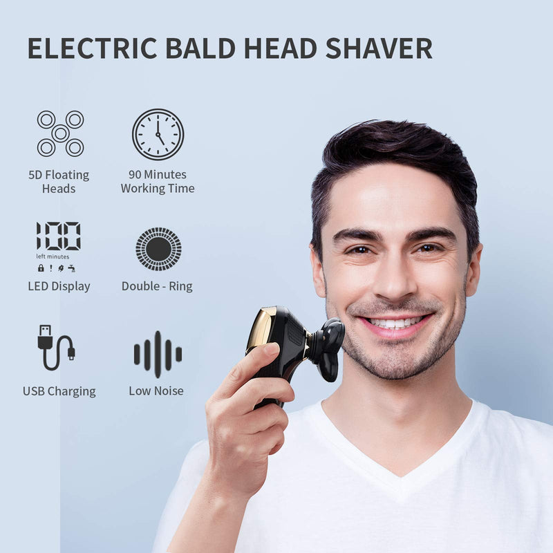 [Australia] - 4 in 1 Electric Head Shaver Set - Bald Shaver, Wet & Dry, Cordless, with Nose & Ear Trimmer, Facial Cleansing, Rechargeable, IPX6 Waterproof Jk-5588 