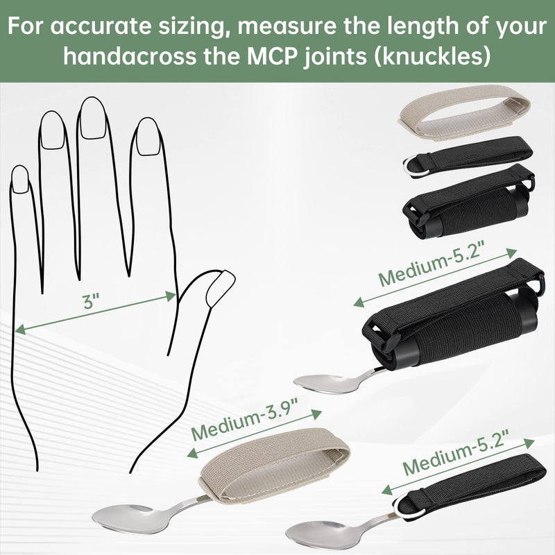 [Australia] - 3 Pack Universal Cuff, Universal Hand Strap for Holding Utensils, Eating Assistance Cuff for Weak Grip & Limited Mobility (3 Different Designs to Suit Various preferences) 3 different sizes(1 khaki+2 black) 