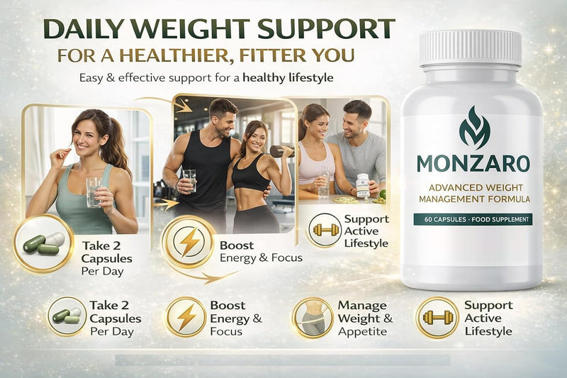 MONZARO Advanced Weight Management Formula – 60 Capsules – Premium Natural Fat Burner & Metabolism Booster – Appetite Suppressant & Energy Support – UK Made Food Supplement