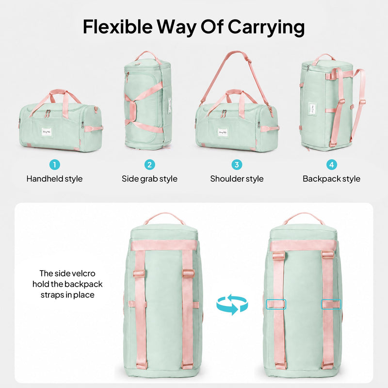 TOPEAST Foldable Duffle Bag for Travel, Large Travel Duffel Bags for Women | 4 in 1 Travel Backpack, Carry on Weekender Bags for Women Travel, 40L Capacity, Multi-Pocket, Water-resistant, Green
