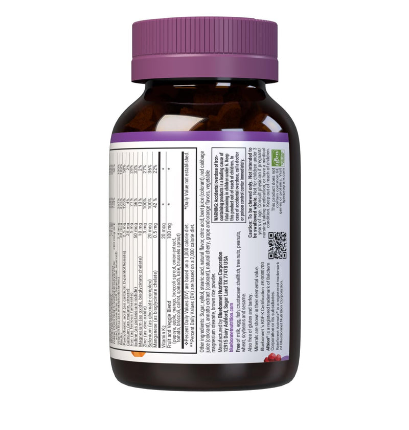 Bluebonnet Nutrition Rainforest Animalz Whole Food Based Multiple Chewable Tablets, Kids Multivitamin & Mineral, Vitamin C, D3, Iron, Gluten Free, Milk Free, Kosher, 90 Chewable Tablets, Mixed Flavors | Vegetarian, Kosher, Gluten-Free, Dairy-Free