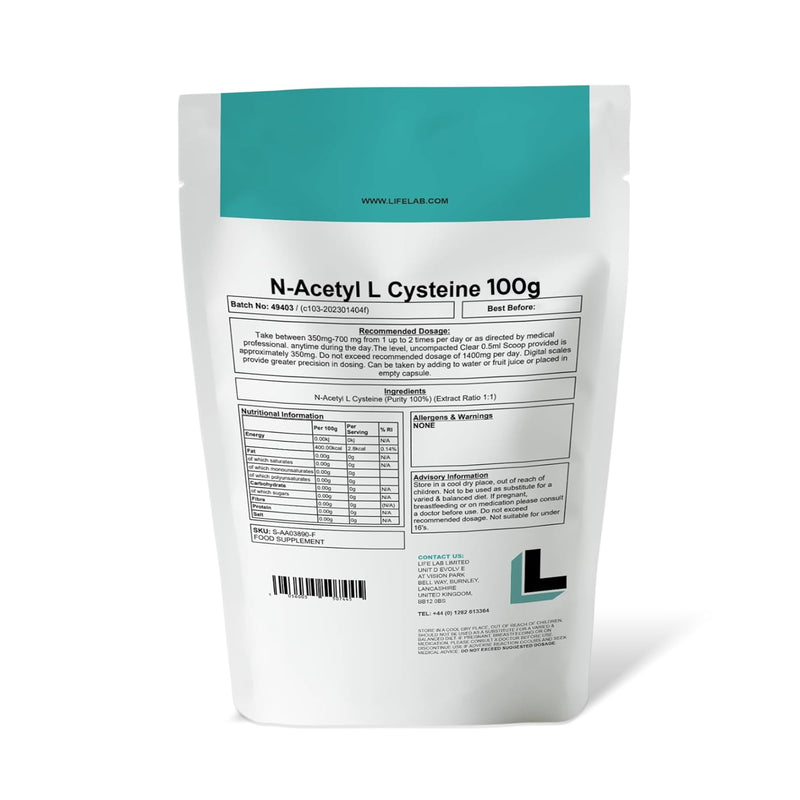 NAC Acetyl L Cysteine Powder 100g -Pure NAC Supplement for Antioxidant Support Liver Detox Immune Health Vegan & Vegetarian NAC Aceyl L Cysteine by LifeLab Supplements