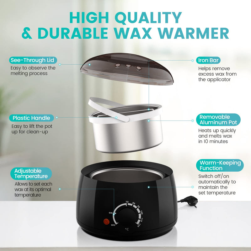 [Australia] - Wax warmer waxing set wax hair removal at home: wax machine 4 packs of wax beads and 30 wooden spatulas, wax hair removal face body women men black 100B 