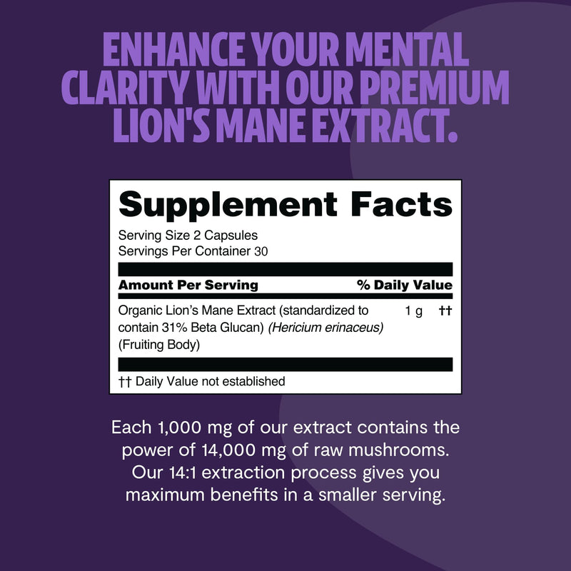 FreshCap Mushrooms Premium Organic Lions Mane Capsules - 14:1 Fruiting Body Extract with 31% Beta-Glucans - 3rd-Party Tested Nootropic for Clarity, Focus & Cognitive Support (180 Capsules) 180 Count Lion's Mane