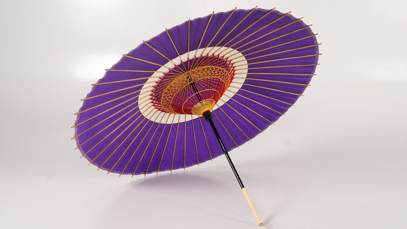Asian Home Rainproof Handmade Japanese Oiled Paper Umbrella Parasol Half Openable 29.5inch purple&white