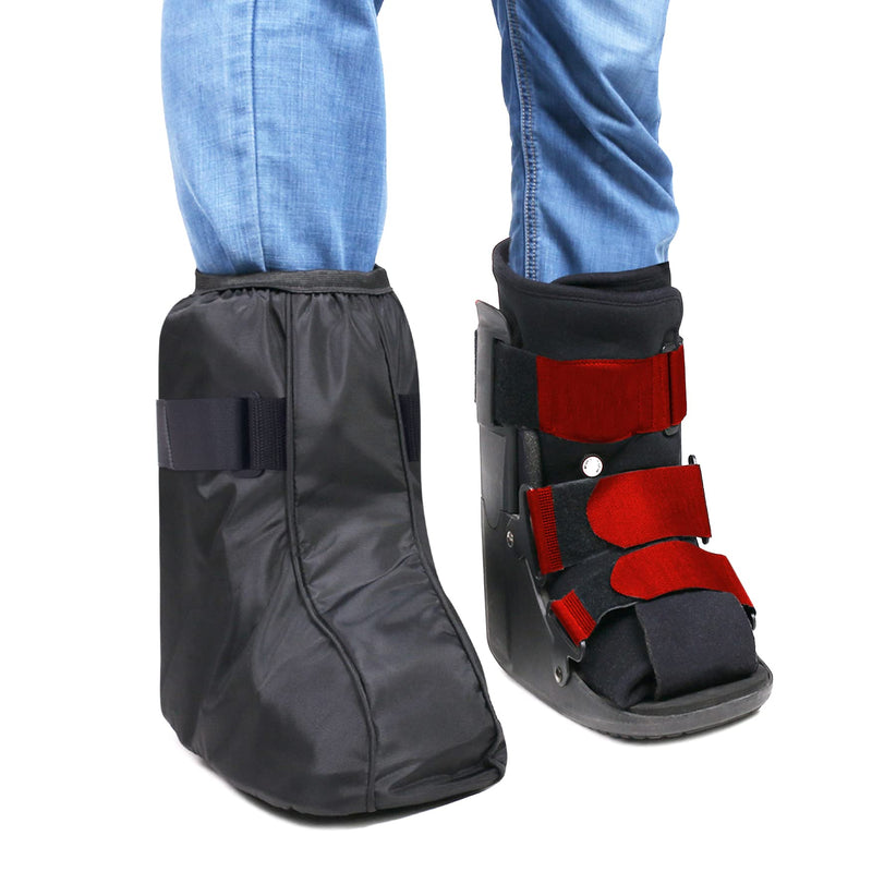 Walking Boot Cover for Medical Brace Orthopedic and Fracture Cast with Integrative Slip-Resistant Rubber Sole (Black, Short, Medium) Black Short
