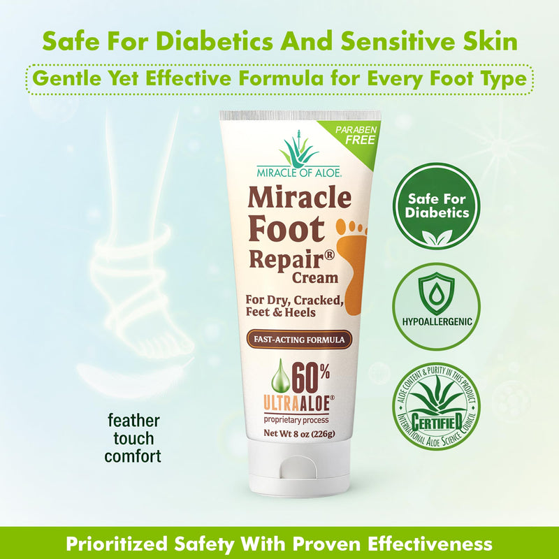 [Australia] - Miracle Foot Repair Cream (8 oz / 2-Pack) Repairs Dry Cracked Heels and Feet, 60% Pure UltraAloe Moisturizes, Softens, and Repairs 8 Ounce (Pack of 2) 