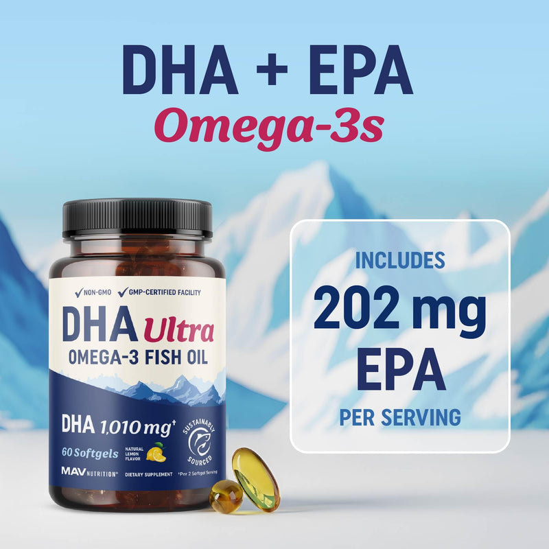 [Australia] - DHA Ultra 1,010MG | Brain & Cognitive Health Support | Omega 3 Fish Oil | 1,414MG Total Omega-3s | High Strength DHA Supplements | Third-Party Tested, Sustainably Sourced, Gluten-Free | 60 Ct. 