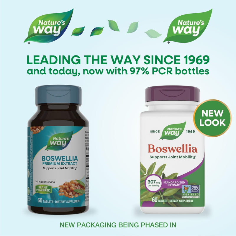 Nature's Way Boswellia Standardized Extract, Supports Joint Mobility*, 307 mg Boswellia serrata Extract per Serving, Frankincense Supplement, Gluten Free & Vegan - 60 Tablets (Packaging May Vary) 60 Count (Pack of 1)