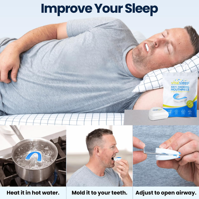 [Australia] - VitalSleep Anti-Snoring Mouthpiece + Cleaner, Men's Size – Adjustable, Custom-Fit Snoring Remedy – Comfortable Sleep Aid Mouthguard for Restful Nights – USA-Made, FDA-Cleared 