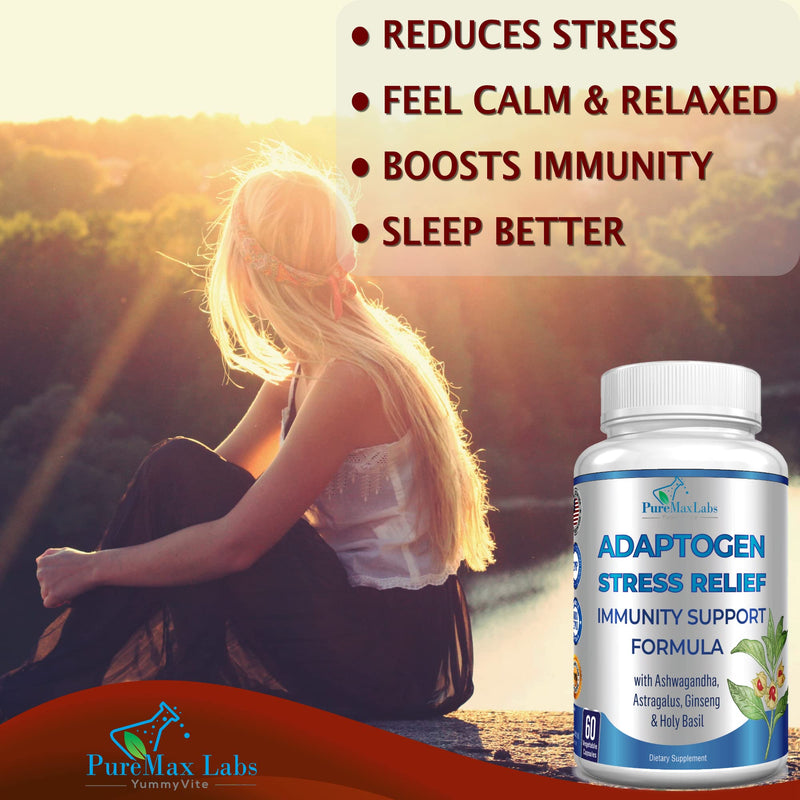 [Australia] - Adaptogen Stress Relief Immune Support Formula - Adaptogenic Adrenal Support with Ashwagandha, Astragalus, Ginseng, Holy Basil, Rhodiola, Amla, Maca, Schisandra, Non-GMO - 60 Capsules 
