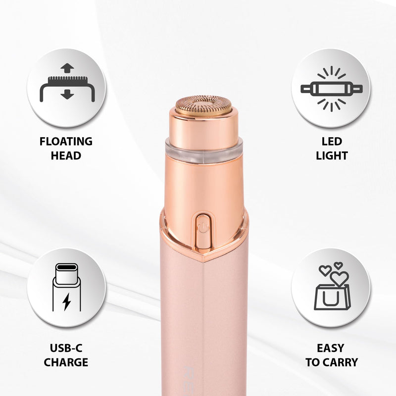 [Australia] - Rechargeable Facial Hair Remover for Women Painless Smooth Trimmer for Upper Lip, Chin & Face 18K Gold-Plated Floating Head USB-C Shaver 