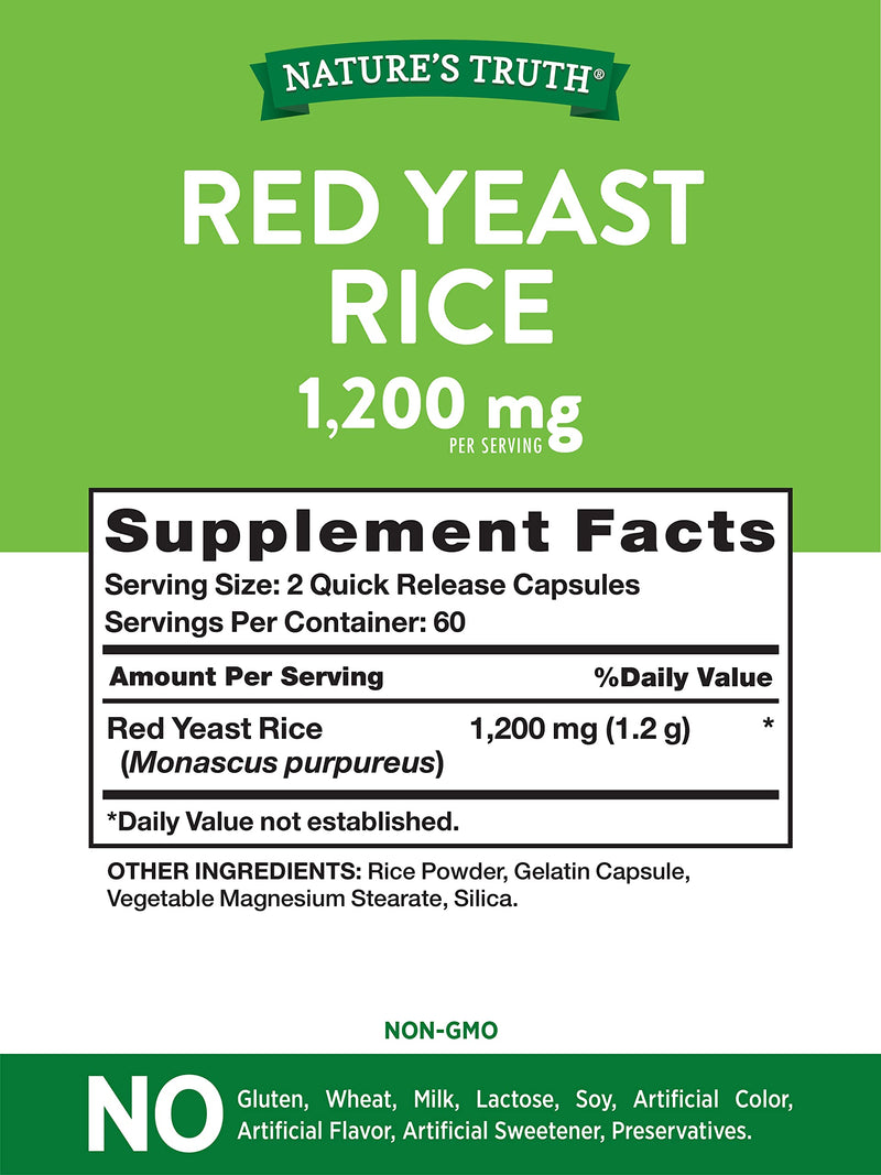 [Australia] - Red Yeast Rice Capsules | 120 Count | Non-GMO, Gluten Free | By Nature's Truth 