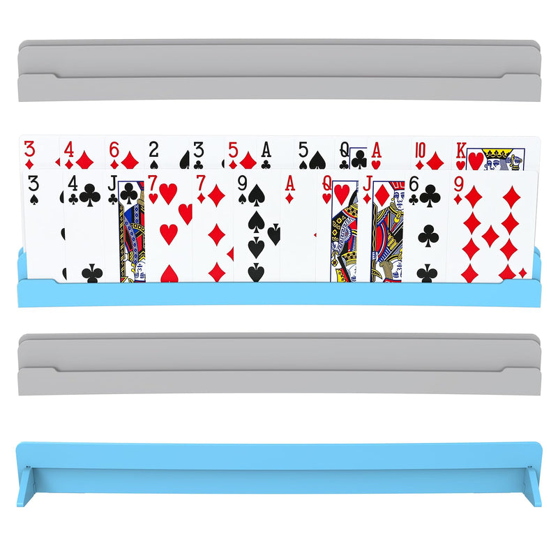 [Australia] - Set of 4 Playing Cards Holders for Seniors Adults ‚Äì Multi-layer Holders with Foldable Stand for Elderly or Little Hands Playing Cards Game Bridge Canasta Strategy Foot and Hand UNO, Blue + Grey 2 Blue + 2 Grey 