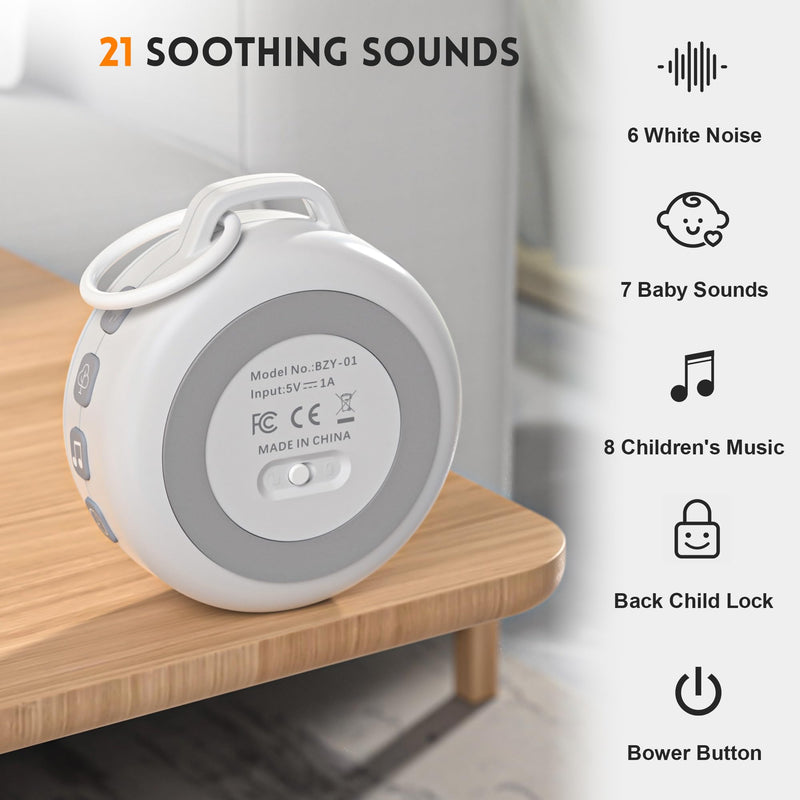 [Australia] - White Noise Machine Baby, Sleep Aid Babies with 2000mAh Battery, Portable Sound Machine for Adults 21 Soothing Sounds White Noise Sound Machine for Stroller Swings (White) White 