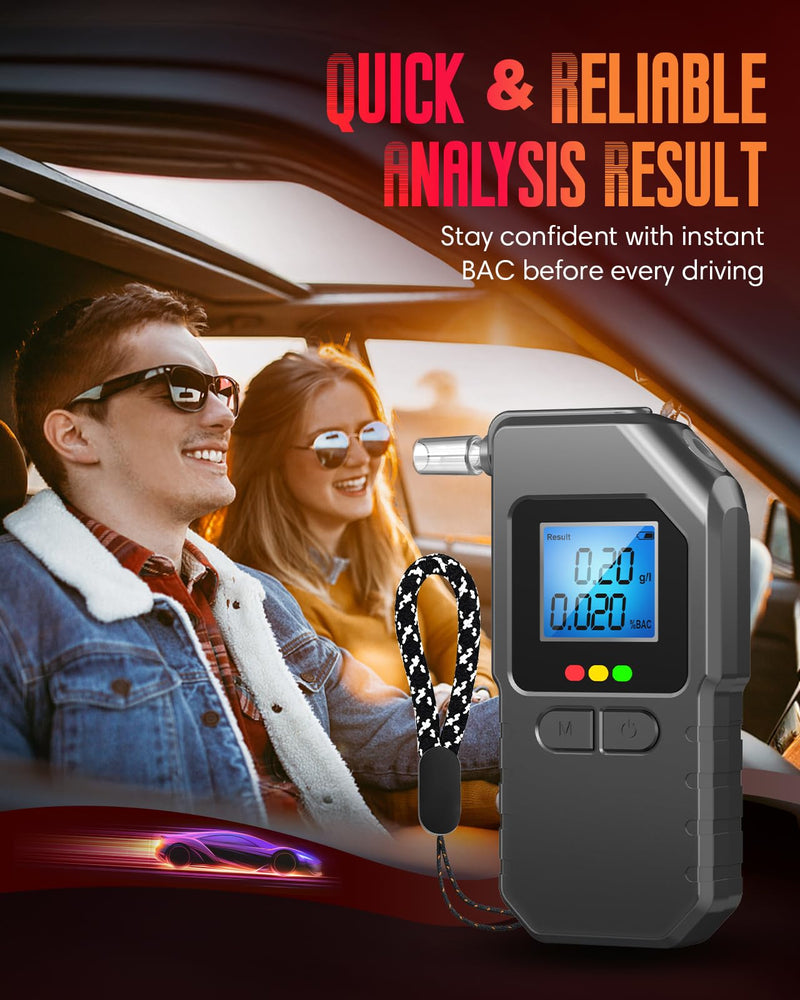 Breathalyzer, Professional-Grade Accuracy Portable Breath Alcohol Tester Breathalyzers for Alcohol with Voice Prompt & LCD Digital Display, for Home Party & Driver Use -10 Mouthpieces