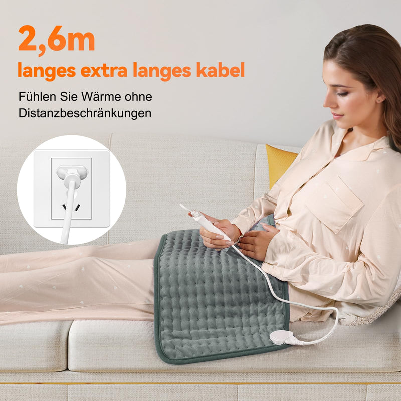 [Australia] - OneAmg heating pad with automatic switch-off, electric heat pad with 4-hour timer and 6 heat settings, heating pad with digital remote control, machine washable, heating pad back 30x60 cm gray 