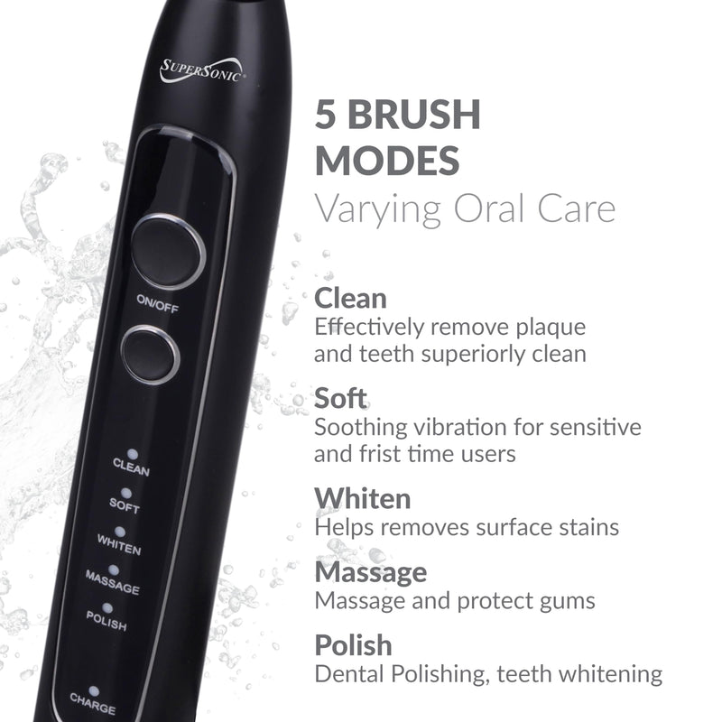 [Australia] - Supersonic TB-5100 Sonic Zoom Advanced Whitening Electric Toothbrush | 40,000 VPM | Wireless Charging | 5 Cleaning Modes | 8 Brush Heads | Auto Timer | Travel Case | Black 