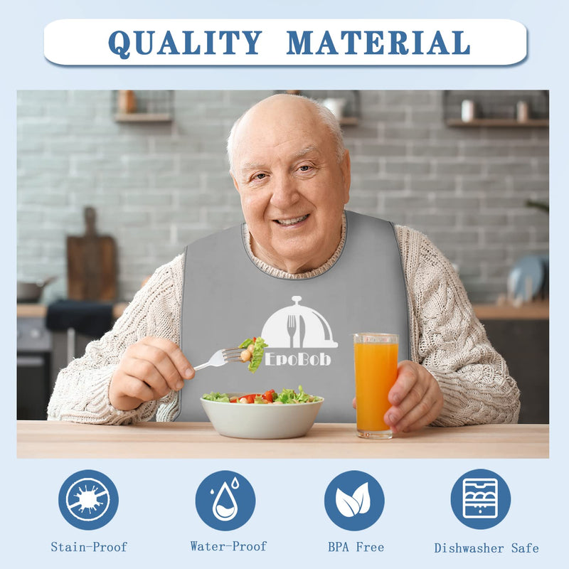 [Australia] - 2 Pack Silicone Adult Bibs with Crumb Catcher, Washable and Adjustable Adult Bibs for Elderly Men Women Seniors Deepblue, Grey 