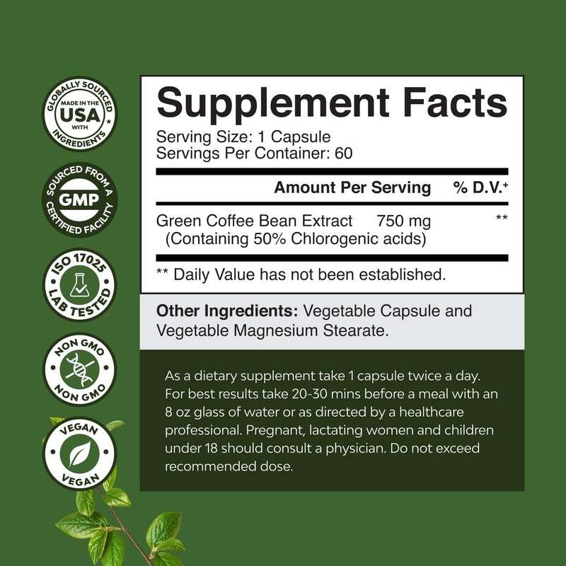 [Australia] - Pure Green Coffee Bean Extract - Super Energizing Green Coffee Extract with 50% Chlorogenic Acid for Antioxidant Heart Health Mental Focus and Size Reduction - Natural Energy Supplement for Adults 