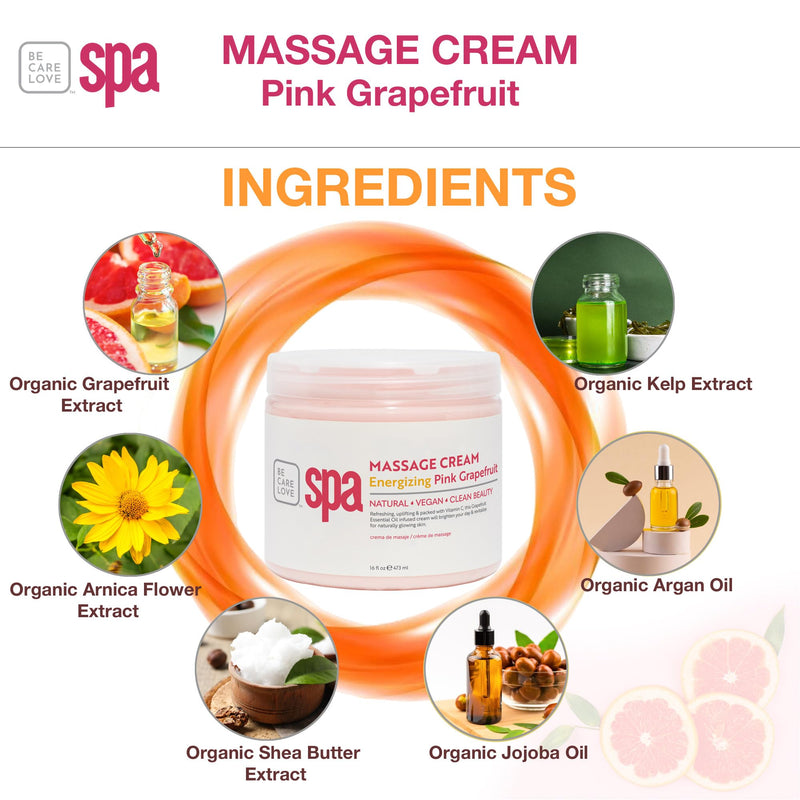 BCL SPA Massage Cream - Body Lotion & Body Cream with Organic Pink Grapefruit, Shea Butter, Aloe Vera, Vitamin E, Argan, and Almond Oils - Nourish & Revitalize skin. Home/Professional use 16 fl oz 16 Fl Oz (Pack of 1)
