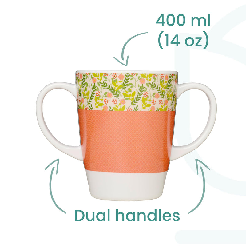 [Australia] - Two Handled Melamine Mug - 400ml/14oz Capacity - Lightweight (126g) - Mobility Aid for Elderly, Dementia, Weak Grip, Shaky Hands, Tremors, Arthritis, Alzheimer's & Parkinson’s (Peach) Peach 