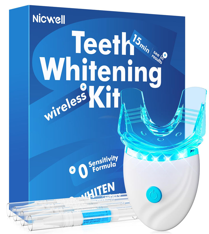 Nicwell Teeth Whitening Kit for Sensitive Tooth: 3 x 35% Carbamide Peroxide Gel & 1 Safe Remineralizing Pen - Teeth whitening LED light for Glow Gen Aged 18-34 - Oral Care for Dentist Office Daily use