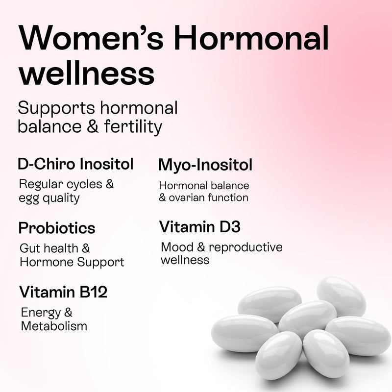 Myo-Inositol & D-Chiro Inositol Supplement for Women | Hormone Balance & Healthy Ovarian Support | 40:1 Myo Inositol Blend with Folate, Vitamin D3, B12 & 20 Billion CFU Probiotics | 60 Capsules
