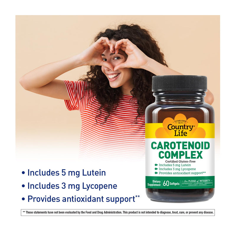 [Australia] - Country Life Carotenoid Complex with Lutein, Lycopene and Astaxanthin, 60 Softgels, Antioxidant Support 