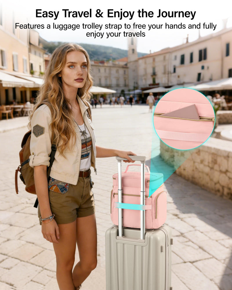 Hanke Large Toiletry Bag for Women Travel, Double Layer Organizer with Wide Opening for Full-Size Cosmetics & Toiletries, 12.2L Water-Resistant Makeup Bag,Pink Pink