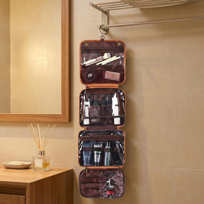 OXYEFEI Personalized Hanging Travel Toiletry Bag Gift for Men,Engraved Initial PU Leather Mens Large Toiletry Travel Essential Organizer Dopp Kit Shaving Bag for Him Birthday (M, Light Brown) M