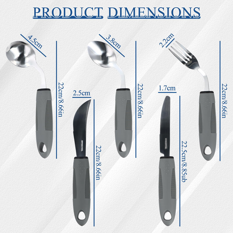 Weighted Adaptive Cutlery Set, 5 Piece Cutlery for Arthritic Hands, 42° Angled Adaptive Utensils, Easy Grip Cutlery for Elderly Disabled Parkinson's Tremors Arthritis (Right-Handed)