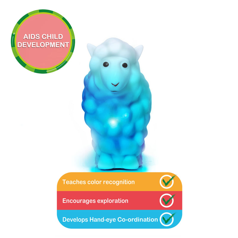 [Australia] - WOW! STUFF CoComelon Toys Musical Color Learning Sheep | Changes to Match Colors | Plays Baa Baa Black Sheep Nursery Rhyme | Night Light Sleep Soother mode | for Girls and Boys | Ages 2+ 
