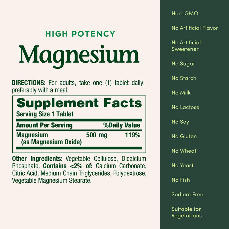 Nature's Bounty Magnesium, Mineral Supplement, 500mg, 100 Coated Tablets | Supports Bone and Muscle Health 100 Count (Pack of 1)
