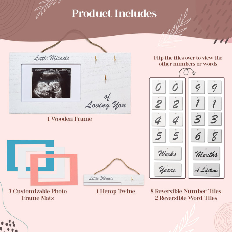 [Australia] - Ultrasound Picture Frames with Milestone Tracker - Multi Use White Baby Sonogram Picture Frame with Counting Tiles - Beautiful White Wooden Ultrasound Picture Frame or Ultrasound Photo Frame 