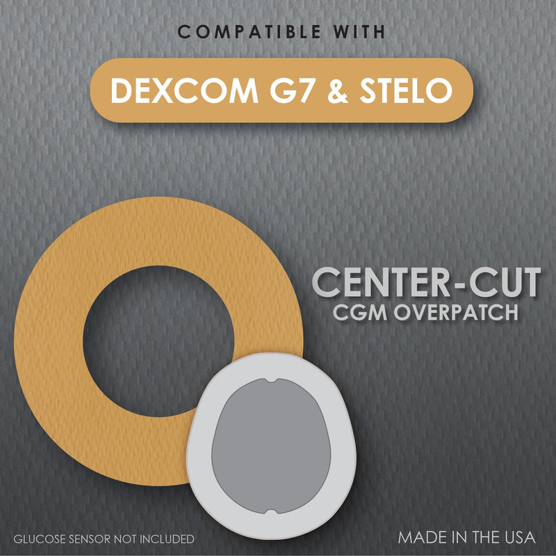 [Australia] - CGM Overpatch | Dexcom G7, Stelo | Tan Center-Cut Design| 25-Count | Waterproof Adhesive | Anti-Fray | Easy Application & Removal | Made in USA | Sensor Protection 
