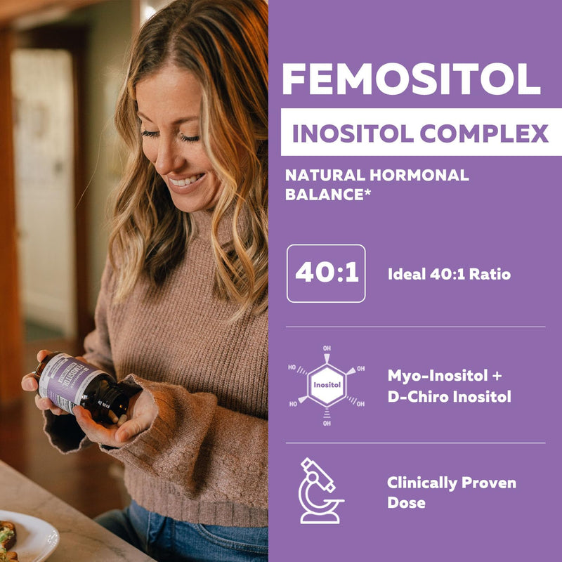 Femositol® Myo-Inositol & D-Chiro Inositol Complex Supplement - Clinically Validated 40:1 Ratio (Vitamin B8)| Hormonal Balance & Healthy Ovarian Function Support (90 Capsules – 30 Servings) 90 Count (Pack of 1)