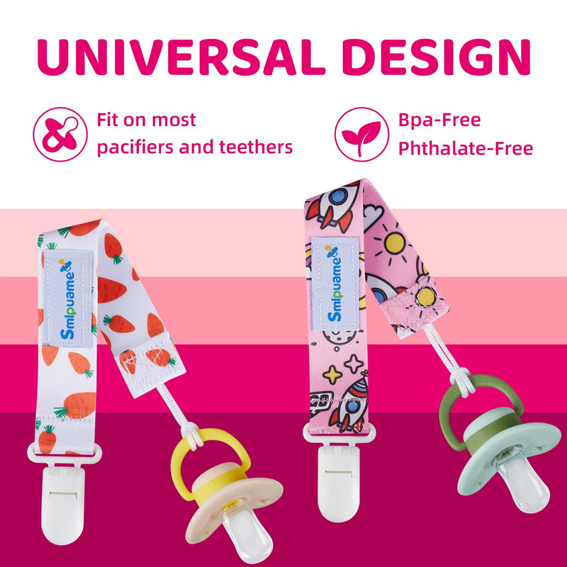 [Australia] - Smlpuame Pacifier Clip Girl,6 Pack Stylish Binky Clips Strap for Baby Girls,Paci Holder with Clip Lightweight Universal Fits Most Pacifiers Teether Toy Teething Ring Soothie,Baby Gifts(Pink & Grey) Pink,Grey Plastic Clip 