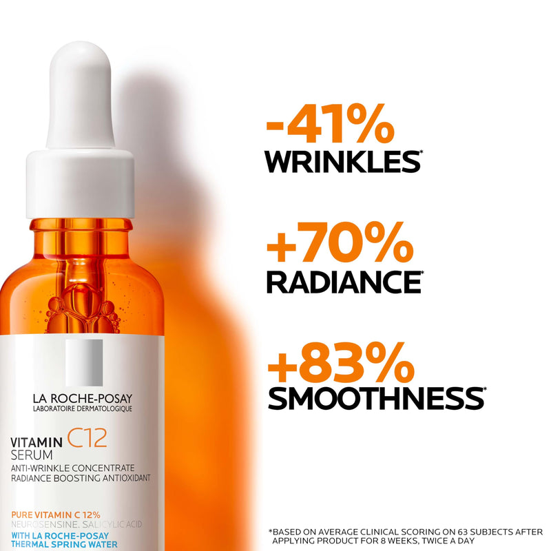 La Roche-Posay Pure 12% Vitamin C Serum for Face with Hyaluronic Acid & Salicylic Acid, Hydrating Face Serum, Boost Radiance & Reduce Wrinkles, 2 Formulas for Normal or Oily Skin Control 1.01 Fl Oz (Pack of 1)