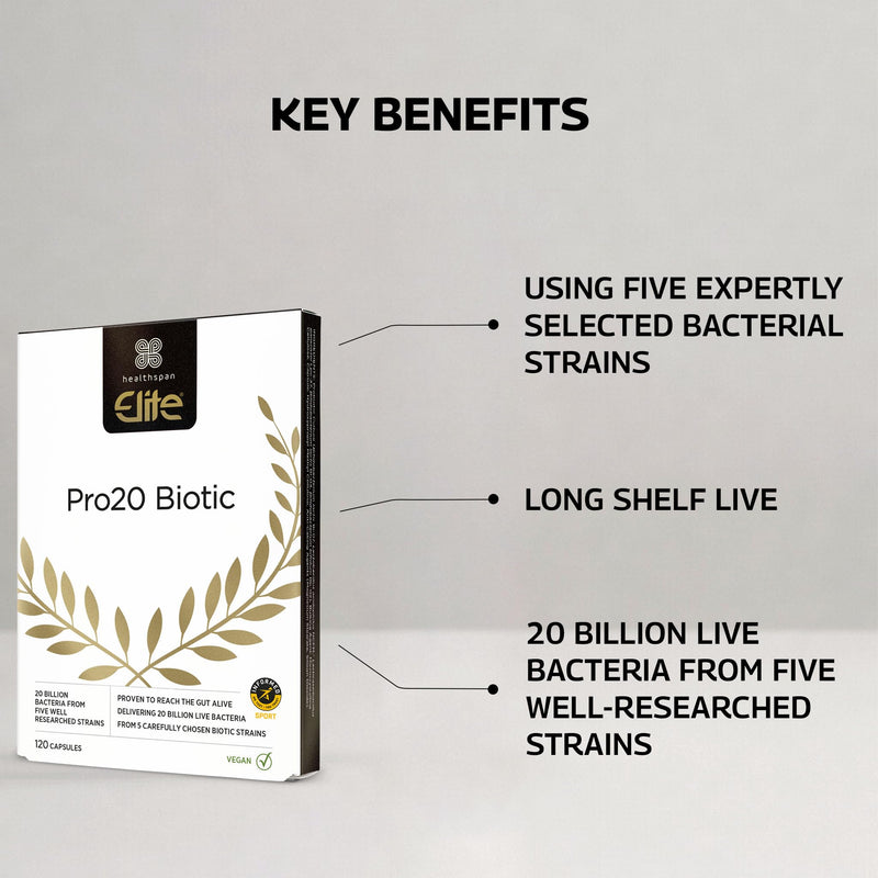 Healthspan Elite Pro20 Probiotic | 120 Capsules | All Blacks Official Partner | Gut Health | 20 Billion Live Friendly Bacteria | Informed-Sport Accredited | Vegan