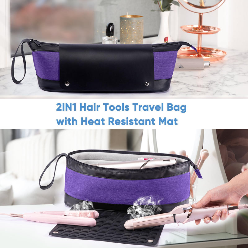 [Australia] - 2IN1 Hair Tools Travel Bag with Removable Heat Resistant Mat Curling Iron Travel Case, Hair Dryer Organizer for Flat Irons, Straighteners and Haircare Accessories, Hot Tools Travel Bag Hair Style B Purple 