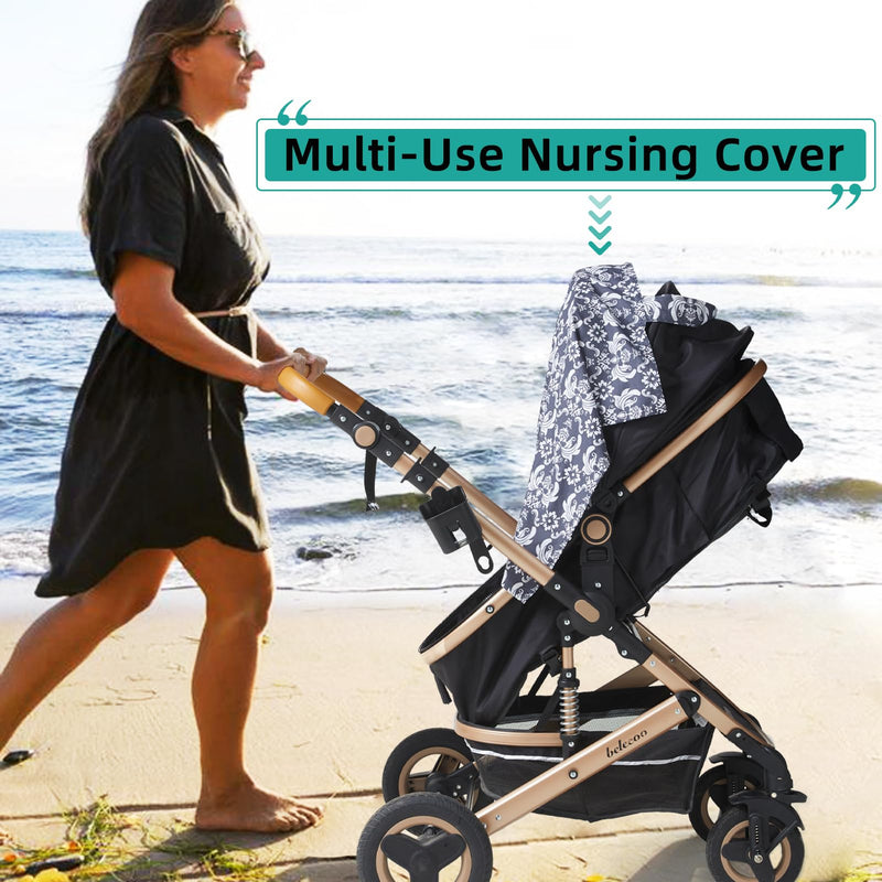 [Australia] - UHINOOS Nursing Cover for Mom Breastfeeding, Baby Privacy Nursing Covers Up Breathable Cotton with Ajustable Hoop for Mother(Flower) Grey 